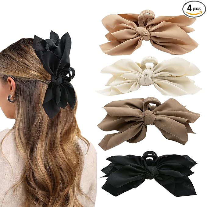 Bow Claw Hair Clips 4PCS Big Hair Bows for Women Butterfly Styling Large Hair Clips for Thin Thick Curly Hair Hair Accessories for Girls Teen Gifts for Ladies