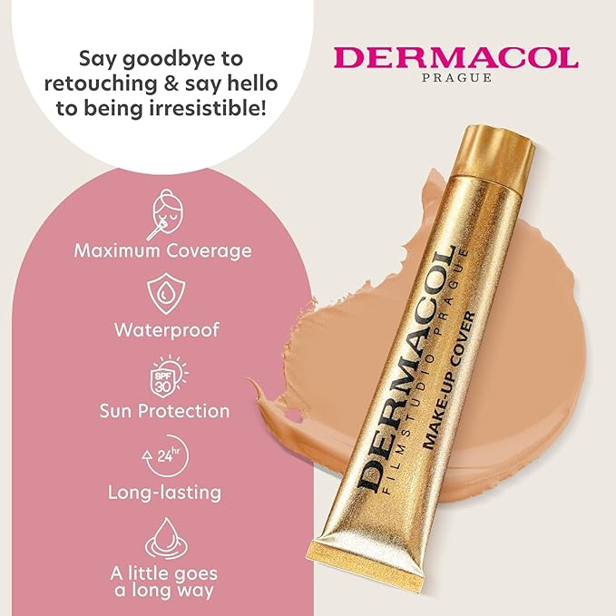 Dermacol - Mini Full Coverage Foundation 13g, Liquid Makeup Matte Foundation with SPF 30, Waterproof Foundation for Oily Skin, Acne, & Under Eye Bags, Long-Lasting Makeup Products Shade- 218
