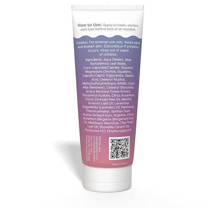 ZenToes Magnesium Foot Cream with Arnica | Relaxation Support & Moisturizing Cream for Legs & Calves | Magnesium Lotion for Feet & Sleep Support | Relaxing Nighttime Foot Balm | 4.2oz