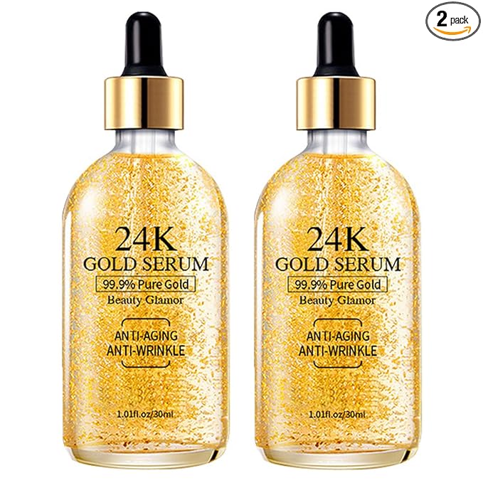 24K Gold Serum for Face, 2Pack Skin Tone Even Anti Aging Moisturizer with Vitamin,Glow Collagen Booster Serum Hyaluronic Acid for Dark Spots & Fine Lines, 2.02fl oz