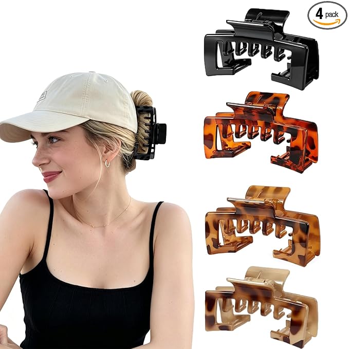 4 PCS Large Strong Trucker Hat Claw Clips for Women – 4.1 Inch Hat-Friendly Non-Slip Baseball Cap Hair Clips, Trucker Claws Hair Clip for Baseball Hat, Hair Claw for Baseball Cap for Thick Thin Hair