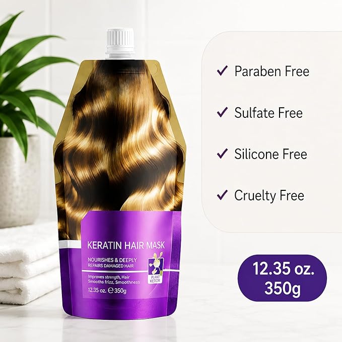 Keratin Moisturizing Hair Mask for Women, Deep Conditioning Gloss Hair Treatment for Dry, Damaged Hair, Frizz Control, Smoothing - For All Hair Types