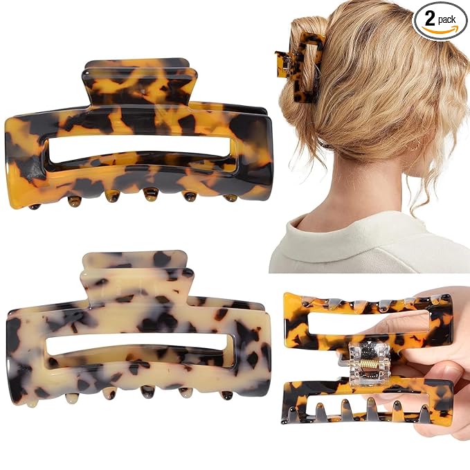 Big Claw Hair Clips 3.3 Inch Tortoise Banana Hair Clips for Women Girls Thin Hair French Design Celluloid Leopard Print Strong Hold Hair Clips for Thick Hair