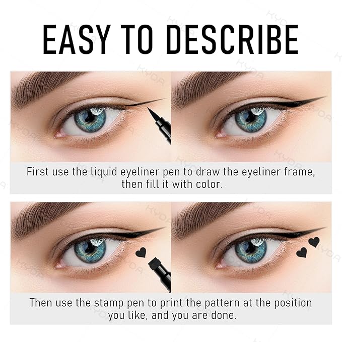 Ownest 5Pcs Eyeliner Stamp, Double-End Liquid Eyeliner Stamp Pen, Waterproof Eye Liner Pencil Set, Face Tattoo Makeup-Triangle+Smiley+Flower+Moon+Heart