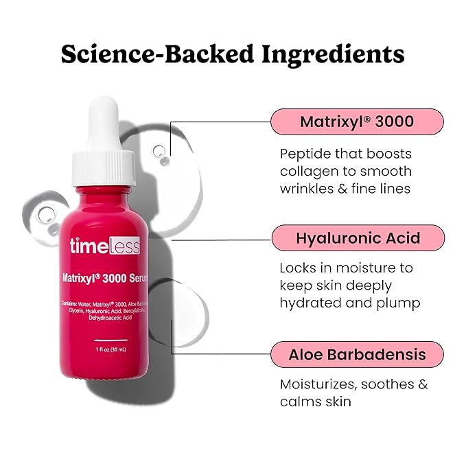 Timeless Skin Care Matrixyl 3000 Serum - Personal Care Face Serum Supports Hydration - with Hyaluronic Acid - Fragrance-Free - for Skin Care - 1 oz (Pack of 2)
