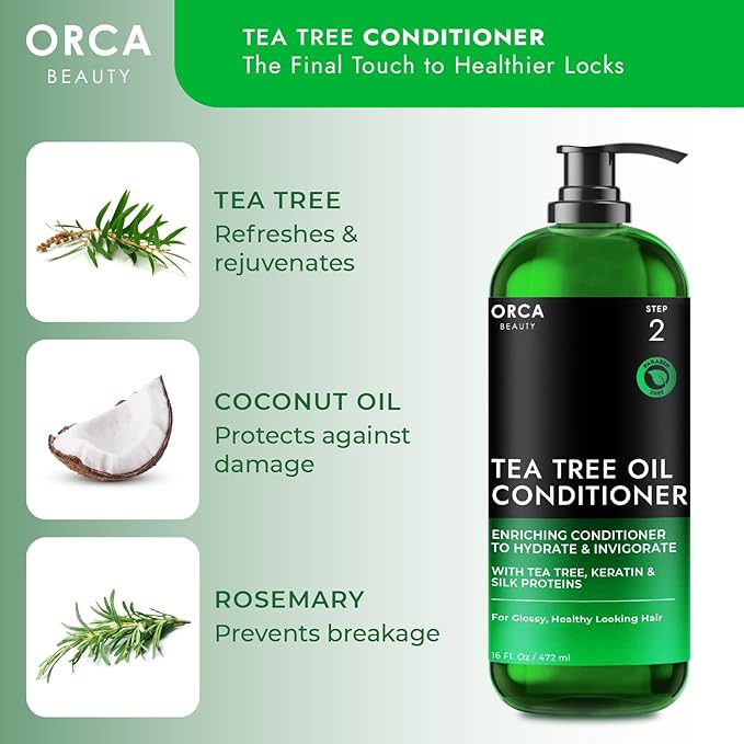 Tea Tree Conditioner, 16oz - Hydrating and Invigorating Natural Conditioner for Men & Women with Oily Hair and Dry Scalp, Enriched with Vitamin E, Coconut Oil, Silk Proteins, and Rosemary
