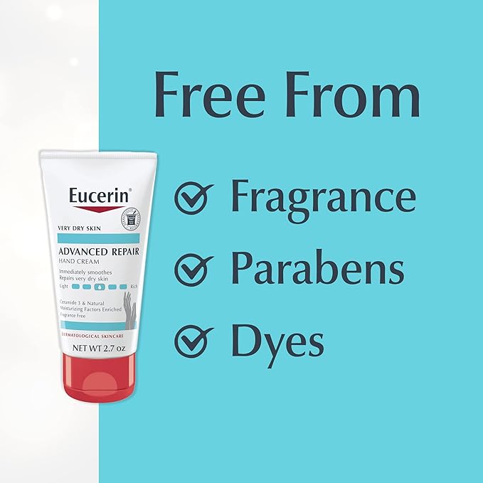 Eucerin Advanced Repair Hand Cream, Lotion for Very Dry Skin Use After Washing with Hand Soap, Fragrance Free, 2.7 oz, 12 Count (Pack of 4)