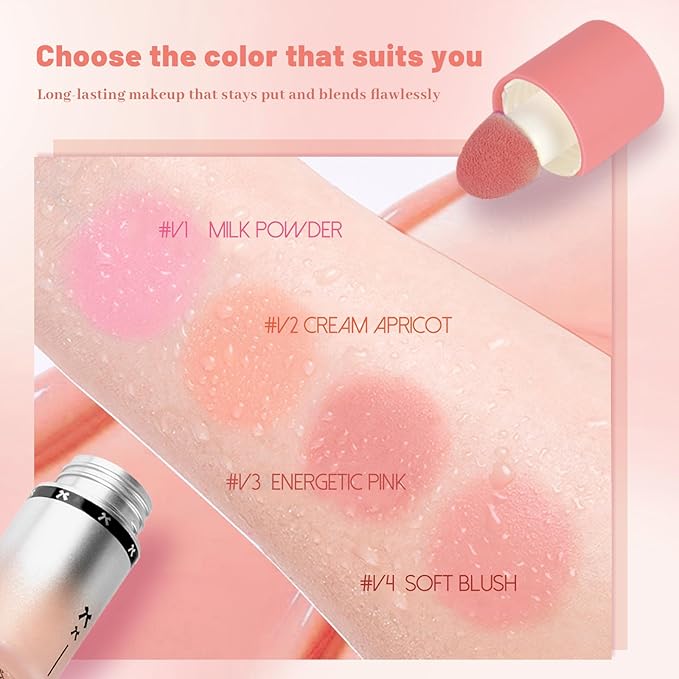 Blush Liquid Makeup Cream Stick, Blendable Cheek Weightless Watercolor Sheer Finish, Soft Peach Face Tint for Mature Skin, Easy Application Beauty Essential (V3 Energetic Pink)