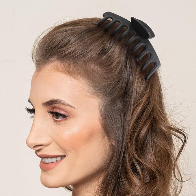 WHAVEL 6PCS Matte Plastic Large Black Hair Claw Clips For Thick Hair Jaw Clips Non-slip Ponytail Holder Hair Clip Clamps Teeth for Women and Girls