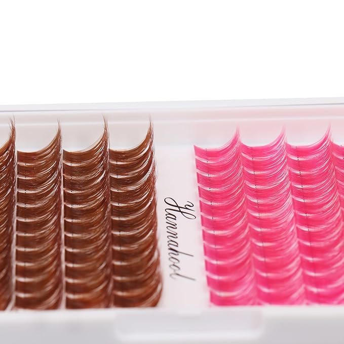 12rows-Large Tray Mixed 8-10-12-14-16mm/Mixed 14-15-16mm/Mixed14mm-16mm/Mixed 18-20mm Wide Stem Individual False Eyelashes Dramatic Black Cluster Eyelashes (T50-rose red -brown-14-16mm)