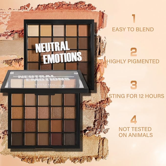 Nude Neutral Eyeshadow Palette, 25 Color Matte Shimmer Brown Gold Eye Shadow Palette, Pigment Naked Smokey Natural Eyeshadow Palette for Brown Eyes, Long Lasting Blendable Hypoallergenic Makeup Pallet