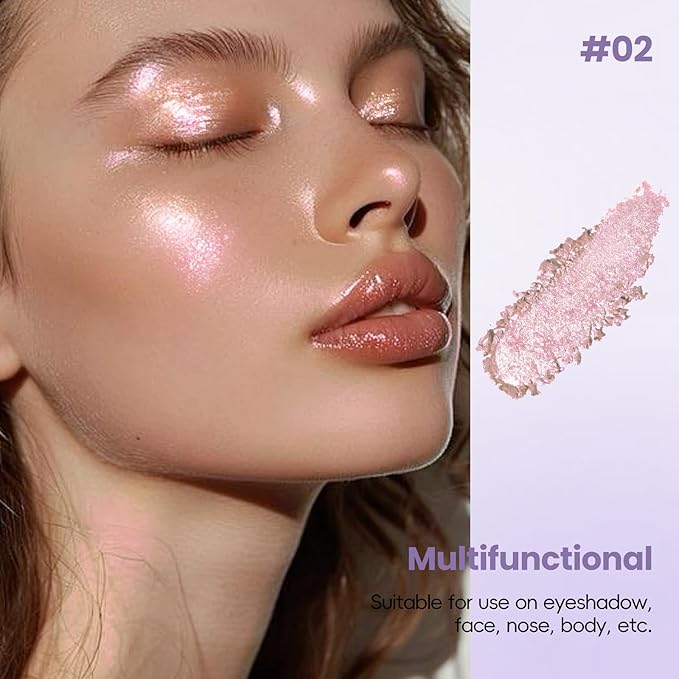 HOSAILY Holographic Light Pink Glitter Eyeshadow, Multichrome Shimmer Color Shifting Single Eyeshadow, Chameleon Metallic Iridescent Eye Shadow Palette Bouncy Texture Fairy Highlighter Makeup #2