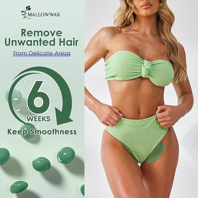 Mallowwax Hard Wax Beads - Wax for Sensitive Skin Hair Removal - 2.5lb Tea Tree Wax Beads for Face, Underarms, Bikini, Legs
