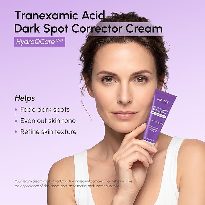 MAREE 10% Tranexamic Serum Cream - Alpha Arbutin Cream with Tranexamic Acid, Niacinamide - Dark Spot Corrector with Alfa Arbutin - Acido Tranexamico Crema para Manchas Oscuras en la Cara
