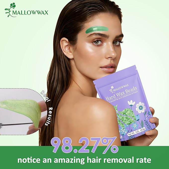 Mallowwax 1LB Aloe Hard Wax Beads, Hair Removal Wax for Full Body, Eyebrow, Legs, Bikini Brazilian Waxing - Perfect for Coarse and Fine Hair