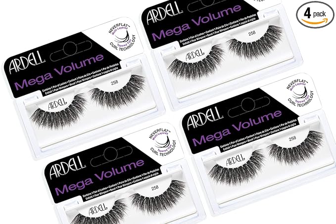 Ardell Mega Volume Lash 258 Multi-Layered False Lashes with Curl Technology, 4 Pairs