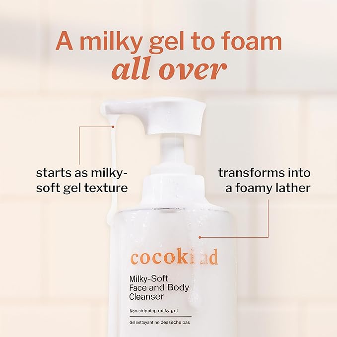 Cocokind Milky-Soft Face and Body Cleanser, Hydrating Facial & Body Wash for Sensitive Skin, Gentle Cleanser with Ceramides, Fragrance-Free & Clinically Tested, 13.5 oz