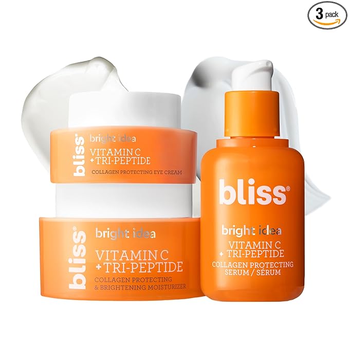 Bliss Vitamin C + Tri-Peptide Glow Getter Bright Idea 3-Piece Kit – Includes Brightening Moisturizer, Eye Cream & Serum for Radiant, Firm, Hydrated Skin – Vegan & Cruelty-Free Skincare Set