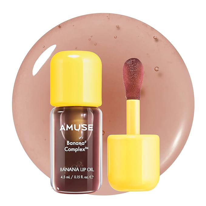 Amuse SEOUL Banana Lip Oil (CACAO MILK) - Moisturizing Lip Oil Stain, Banana Scent, Hydrating Nourishing Crystal Clear Lip Stain, Lightweight Non-Sticky Glossy Finish, Vegan, Korean Beauty Makeup