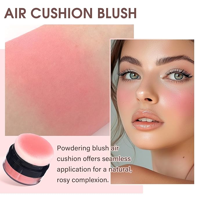 MARBUROLY Natural Freckle Coral Blush Makeup Kit- Liquid Fake Freckle Air Cushion, 2 Colors Freckle Pen, Powder Cushion Blush, Waterproof Long Lasting Freckles Marker for Cheek