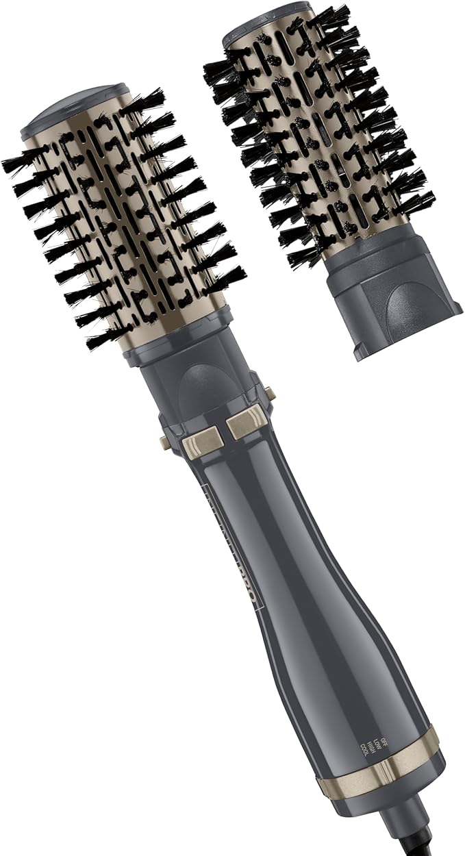 INFINITI PRO CONAIR Hot Air Styling Brush Set with 2-inch and 1.5-inch Bristles, 2 Tourmaline Ceramic Rotating Dryer Brush Attachments, Ideal for Every Hair Type, Multicolor