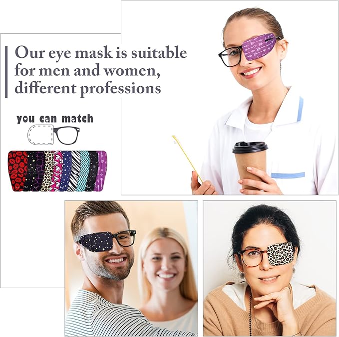 Sosation 10 Pcs Eye Patches for Adult Left Right Eye, Eyepatch for Glasses, Mixed Styles
