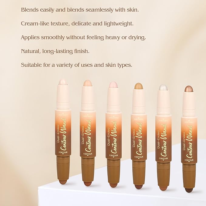 2Pcs Contour Highlighter Stick Set，2-in-1 Dual-Ended Cream Bronzer & Highlighter Sticks Pen for Face Body Contouring Makeup- Buildable，Waterproof, Easy to Apply Suitable for Beginners(01+02)