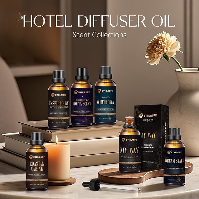 Hotel Collection Diffuser Oil Inspired by W Hotel, White Tea Essential Oil for Diffuser, Fragrance Oil 100 ml 3.38 Fl Oz