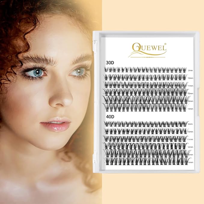 QUEWEL Lash Clusters 240Pcs Individual Lashes 30D+40D D Curl 8-14mm Length DIY Lash Extension Soft False Eyelashes Wispy Cluster Lashes Easy to Create Natural Look At Home(30D+40D-D-MIX8-14)