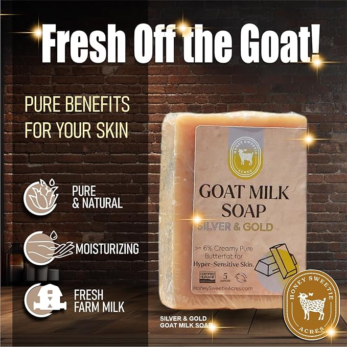 Honey Sweetie Acres Silver and Gold Goat Milk Soap - Handmade 5 oz Bar, Made with Natural Ingredients, Moisturizing & Gentle, Made in the USA