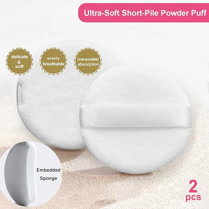 5 Pieces Large Body Powder Puff and Powder Container, Crystal Case for Dust Puff, Powder applicator with Box for Face and Body (Amber, Crown)