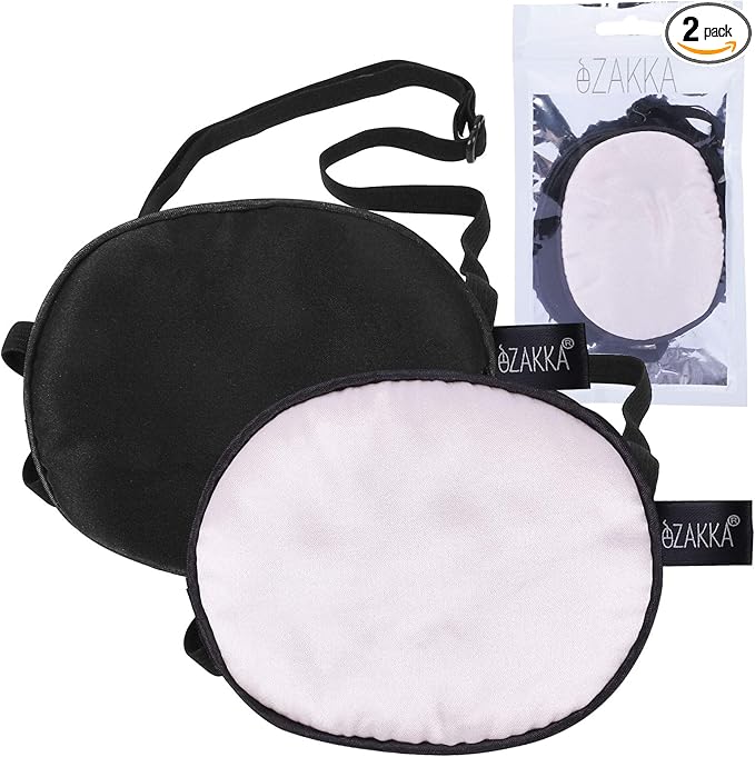 eZAKKA Eye Patches for Adults Kids Left Right Eye, 2PCS Silk Eye Patch for Lazy Eye After Surgery Amblyopia, Black and Pink