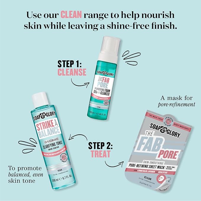 Soap & Glory Face Wash with Vitamin C - 3 in 1 Brightening Facial Cleanser, Makeup Remover & Face Exfoliator - Deeply Cleanses, Purifies & Hydrates for Radiant, Smooth Skin (11.8 fl oz)