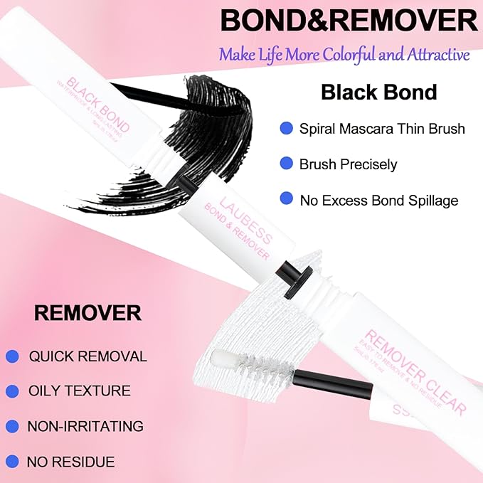 Lash Glue for Eyelash Clusters LAUBESS Lash Bond and Remover 2 in 1 Lash Cluster Glue 10ml Adhesive Eyelash Glue Lash Remover for Lash Extensions Home Use