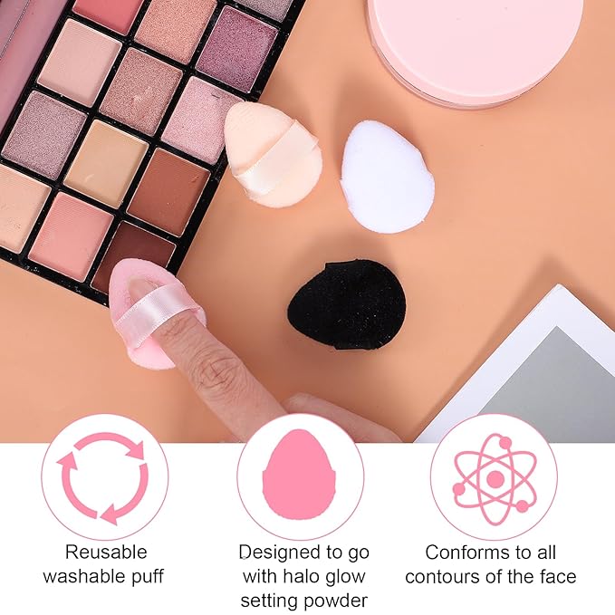 TIESOME 8Pcs Mini Powder Puff, 4 Colors Finger Powder Puff Small Powder Finger Puffs Triangle Makeup Puffs for Foundation Setting Cushion Puff for Women Girls