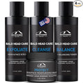Mountaineer Brand Bald Head Care Gifts For Bald Men | All Natural 4 Step Daily Skin Care for Healthy Scalp & Face | Exfoliate Scrub | Cleanse Wash | Shine Away PH Balance | Protect Moisturizing Balm