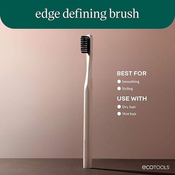 EcoTools Edge Defining Hairbrush, For Precision Styling, Tame Edges, Baby Hair, & Frizz, Dense Synthetic Bristles, Small Brush Head To Style Hairline, Renewable Bamboo, Cruelty-Free, 1 Count