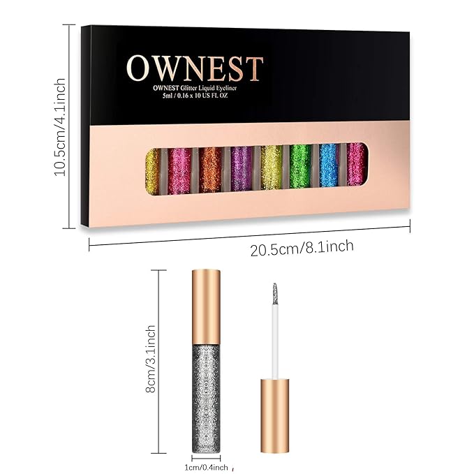 Ownest 10 Colors Liquid Glitter Eyeliner Set, Metallic Shimmer Glitter Eyeshadow, Long Lasting Waterproof Shimmer Sparkling Liquid Eyeliner Eye Shadow-10pcs, Mothers Day Gift