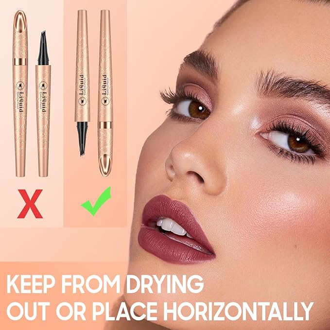 Eyebrow pen - Liquid Eye Brow Microblading Pencil With Micro 4 Point Lift & Brow Pen Snatch, Long-Lasting Waterproof Eyebrow Pencils for Women (Dark Brown)