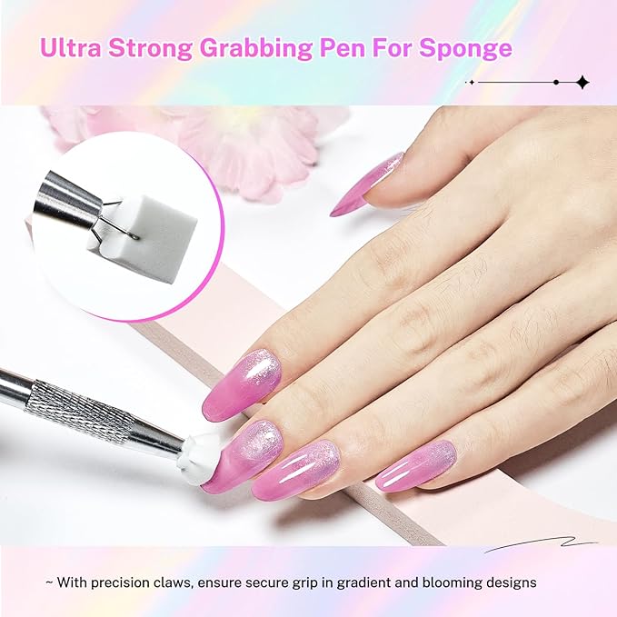 JODSONE 6 PCS Cushion Patting Gel Polish Kit Vibrant Colour with 50 Pcs Sponges and Grabbing Pen for French Ombre Blush Blend Nail Art Home & Salon Use