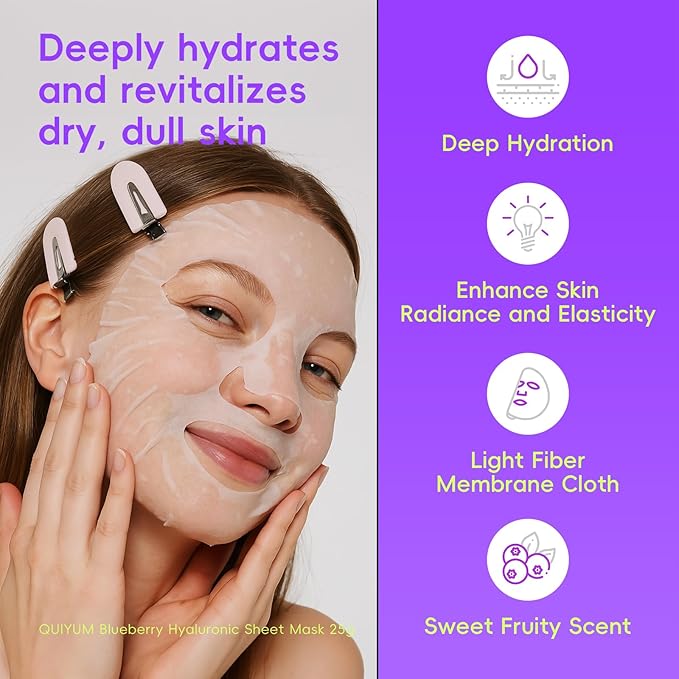 QUIYUM 14 Pack Blueberry Sheet Mask - Hydrating Facial Masks for All Skin Types, Skincare Set, Spa Gift for Women & Teens