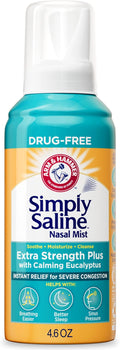 ARM & Hammer Simply Saline Extra Strength Plus Eucalyptus Nasal Mist for Severe Congestion, Saline Nasal Spray, 4.6 oz