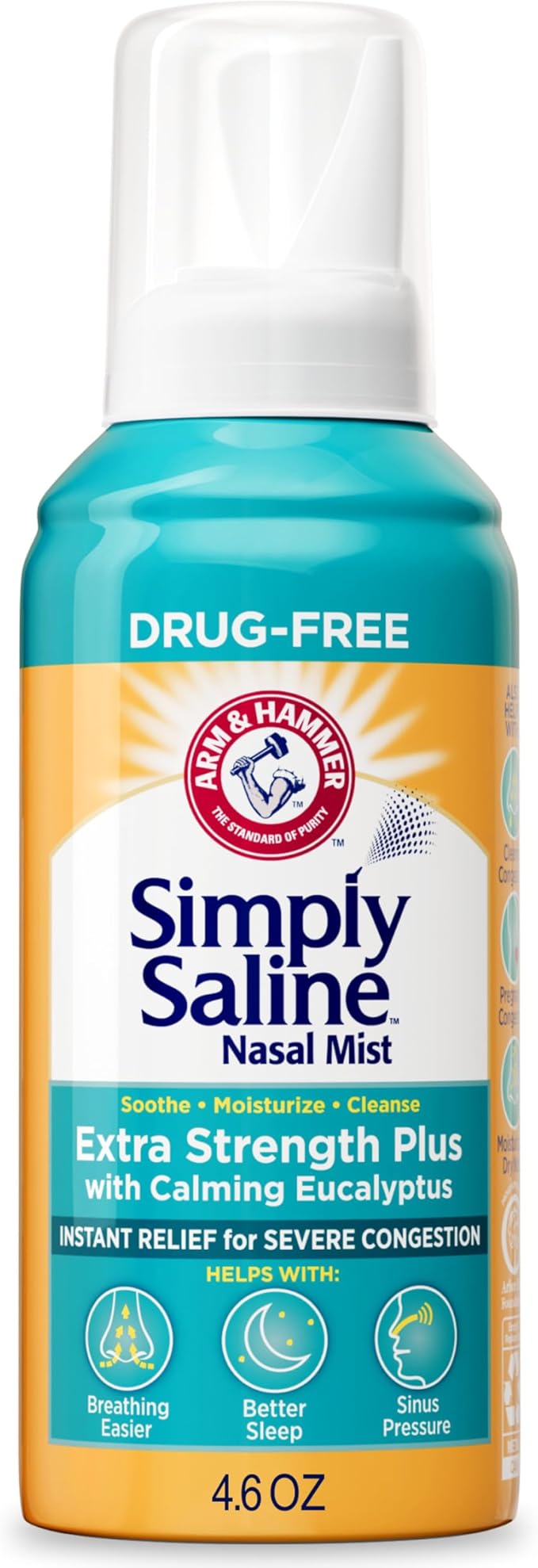 ARM & Hammer Simply Saline Extra Strength Plus Eucalyptus Nasal Mist for Severe Congestion, Saline Nasal Spray, 4.6 oz
