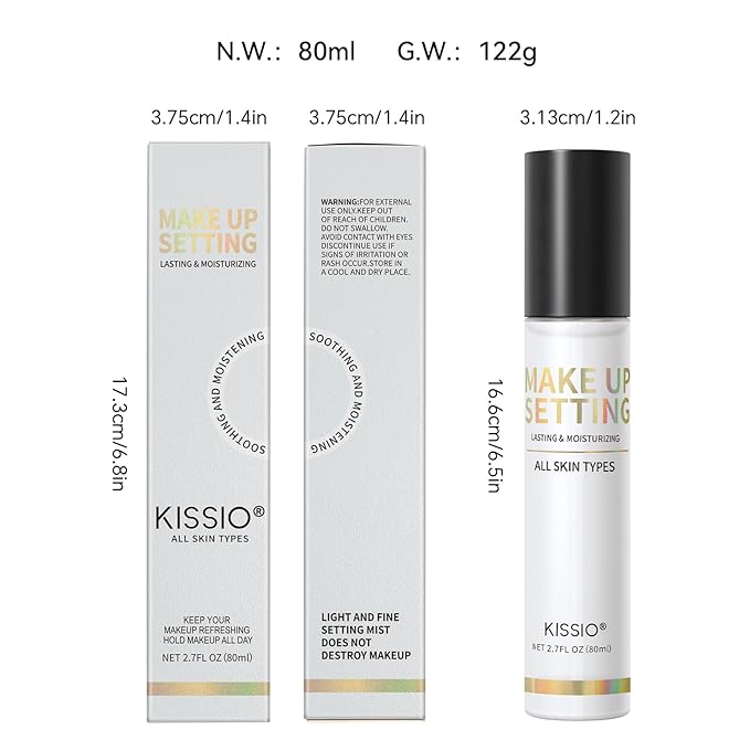 KISSIO Makeup Setting Spray,Long Lasting Setting Mist for 16HR Makeup Wear,Lightweight,Hydrating and Soothing,Fine Mist,Natural Finish for All Skin Type,2.7 FL OZ