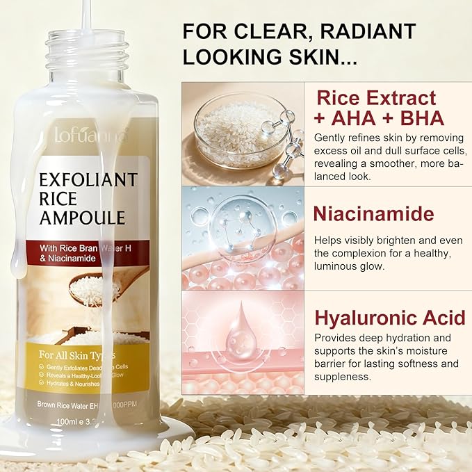 White Rice Exfoliant, White Rice Peeling Glow Ampoule, Peel Shot Glow Exfoliating Face Serum, Korean Skin Care Soft Exfoliating Body Scrub Dead Skin Cells, Blackheads Remover For All Skin Types 100ml