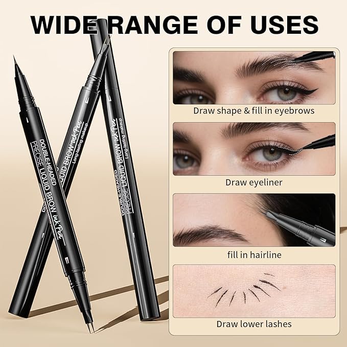 Microblading Eyebrow Pencil,2-in-1 Dual-Ended Eyebrow Pen with 2 Tip brow pen and Precise Brush-Tip,Brow Pen for Natural Waterproof and Long-Lasting Brows (Dark brown)