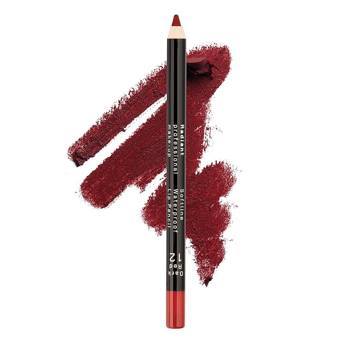 Radiant Professional Waterproof Lip Liner Pencil – Long Lasting, Creamy & Highly Pigmented Lipliner with Vitamin E & Jojoba Oil – Smudge-Proof, Smooth Lip Contour, 1.20 g (12 DARK RED)