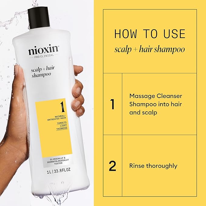 Nioxin Scalp + Hair Thickening System 1 Shampoo| For Natural or Untreated Hair with Light Thinning| With Niacinamide and Biotin| 33.8 Fl oz.