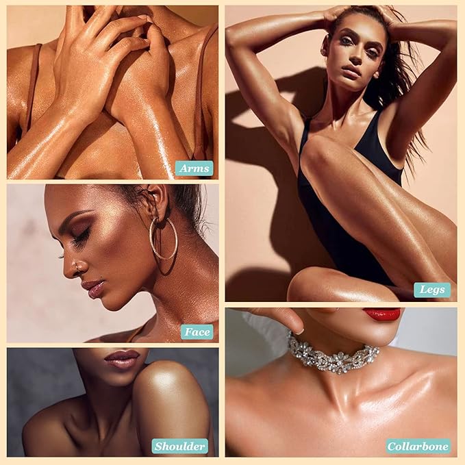 Body Shimmer Oil, Diamond Platinum Natural Glow Luminizer, Long Lasting Moisturizing Liquid Illuminator Highlighter Makeup for a Sun-Kissed Glow, Brush Include, 1oz, Light Fair