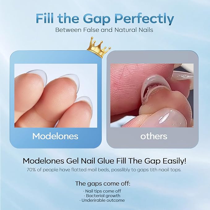 modelones 10 in One X Nail Gel Glue Gel Base Coat Brush On Nail Polish Glue 15ml for Tips, Rhinestones, Blooming Art Gel Kit for Acrylic Tips U V Lamp Needed
